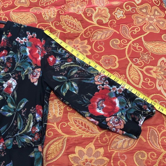 Black Red Dark Floral Chiffon 3/4 Long Sleeve Maxi Dress 6 - Picture 4 of 16